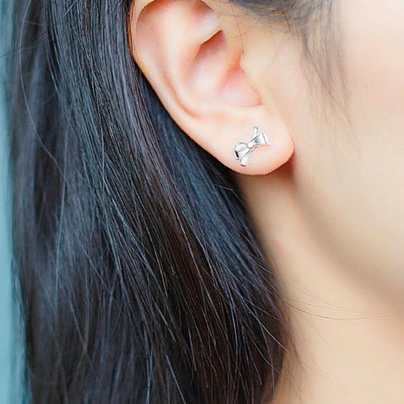 2/$20! 925 Silver Delicate Tied Bow Stud Earrings - Picture 6 of 8